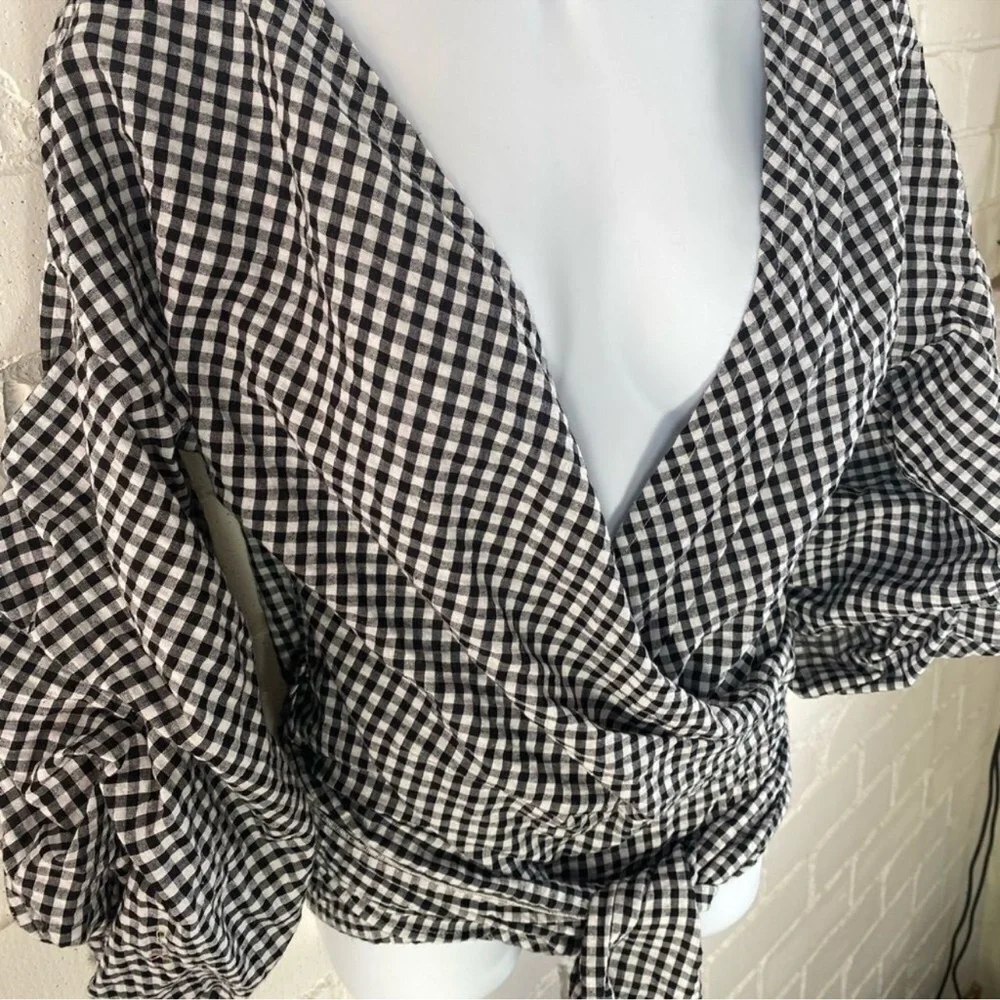 Blue Gingham Wrap Top - Picture 9 of 13